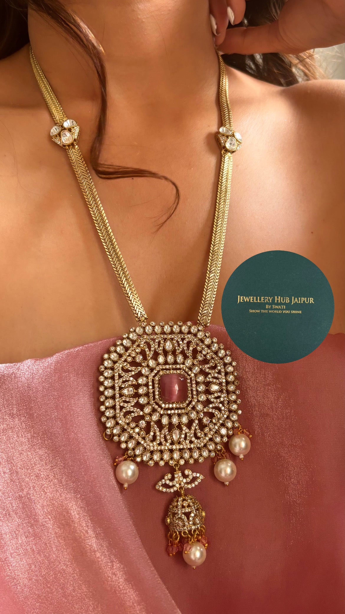Rose Quartz Gold long necklace