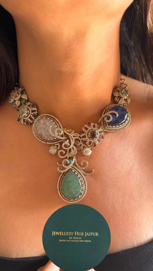 Mint strawberry real stone sabyasachi inspired designer necklace