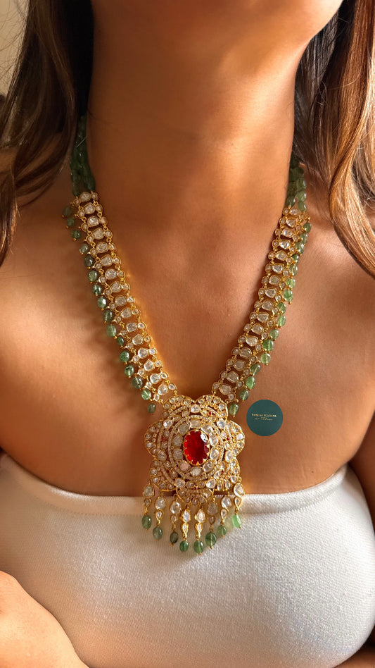 Heritage real Moissanite panna & ruby rani haar