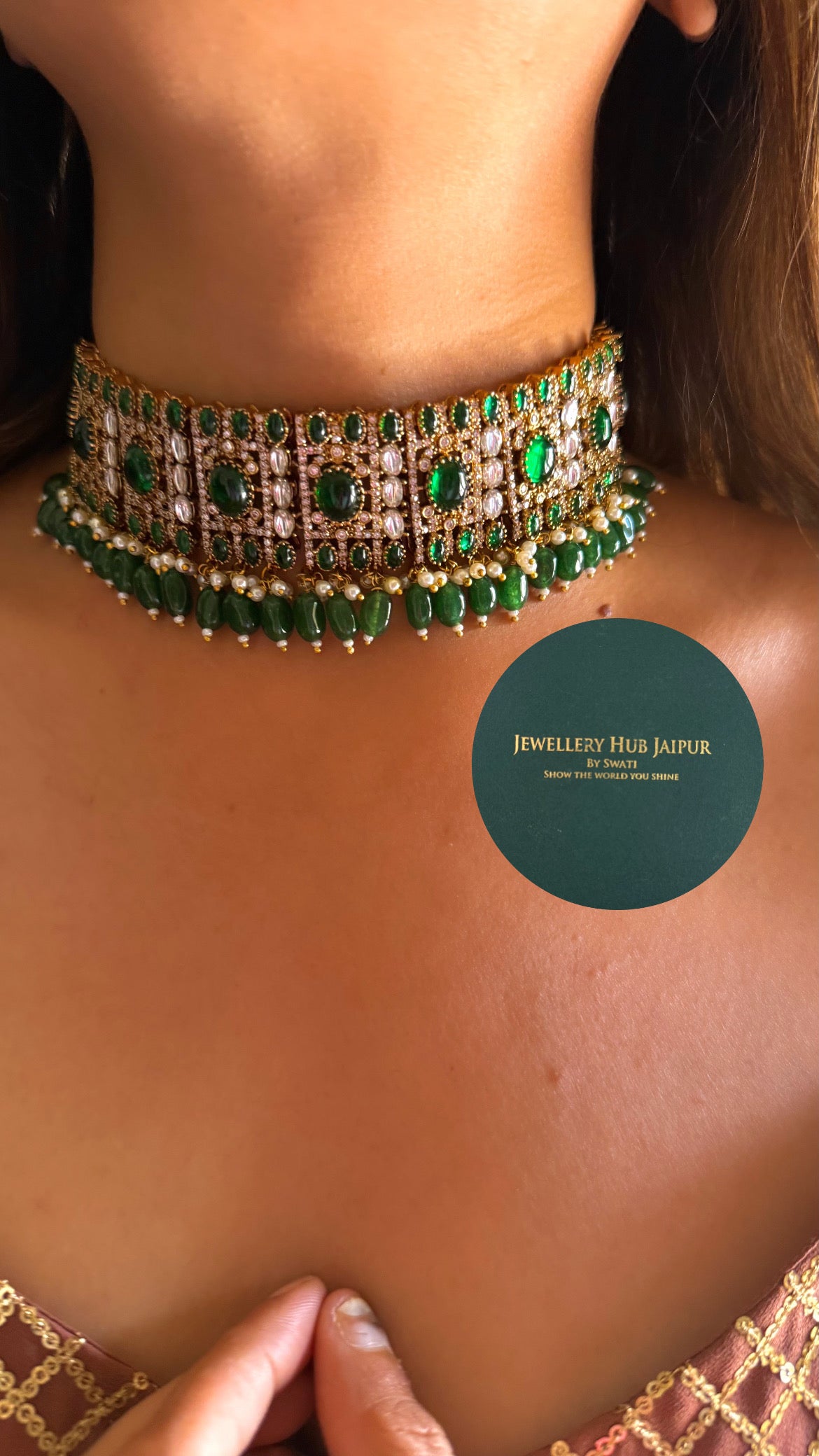 Karishma Emerald doublet moissanite choker