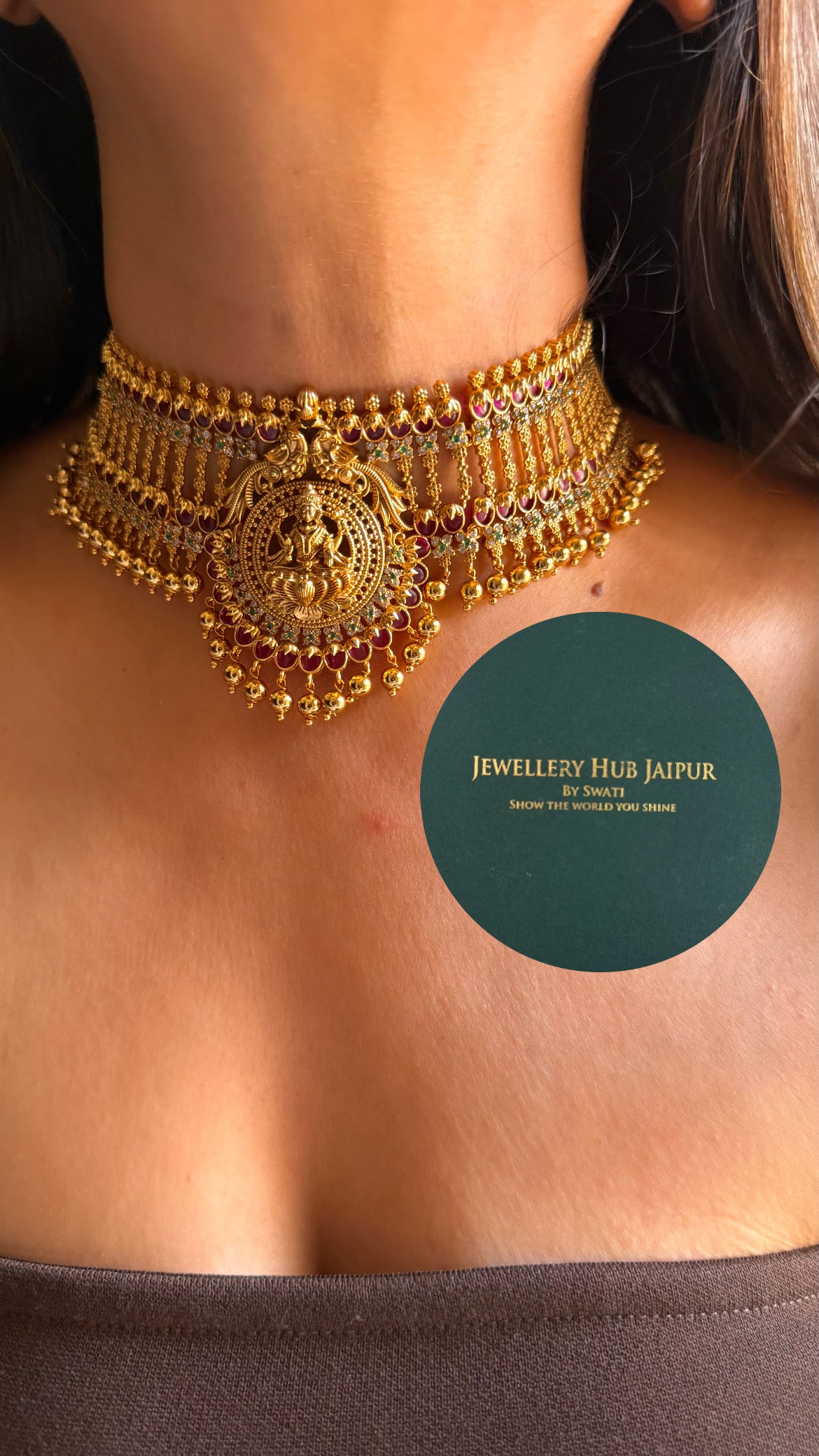 Goddess Laxmi & ruby temple choker set