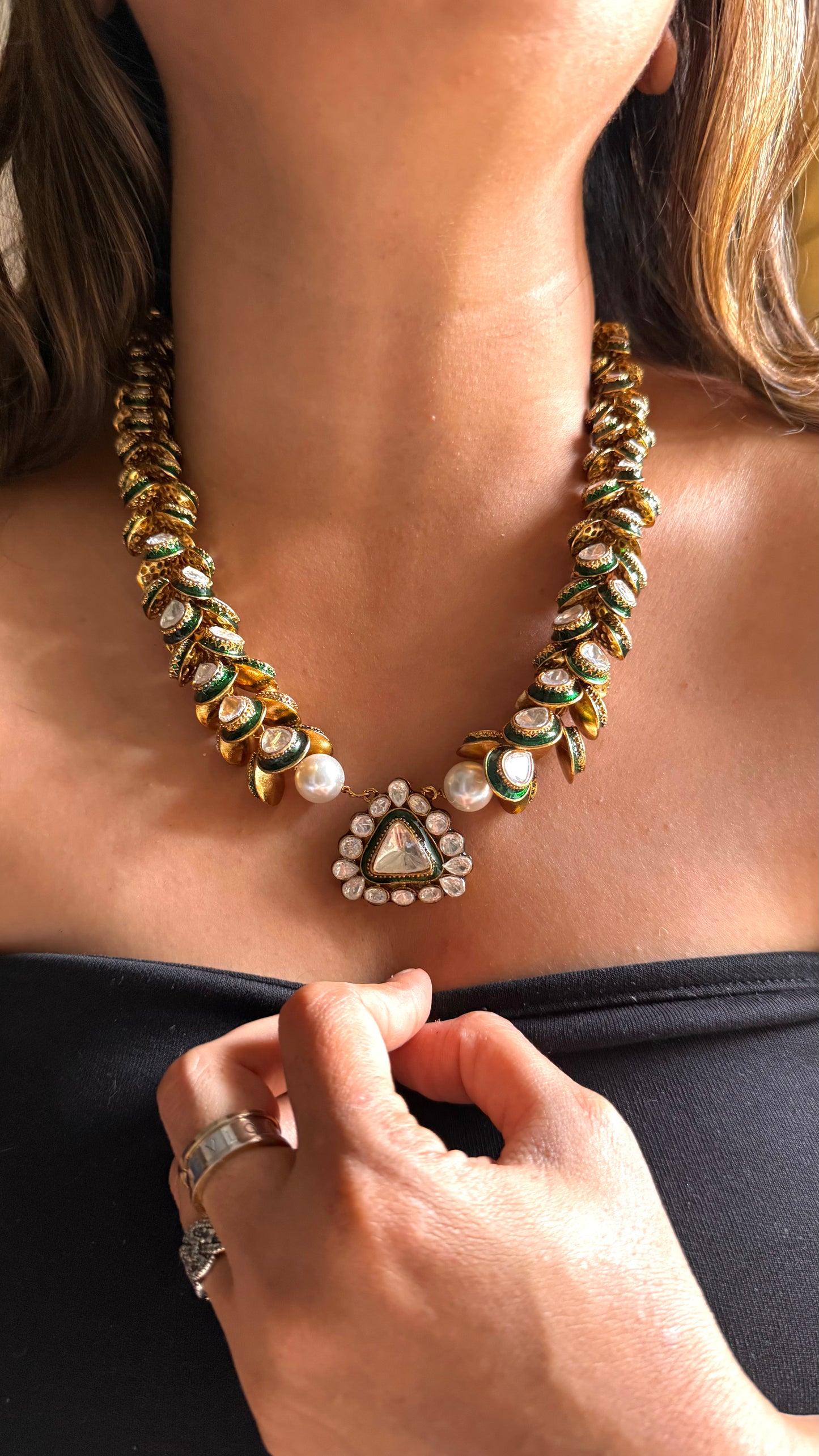 Meenakari leaf trail designer necklace