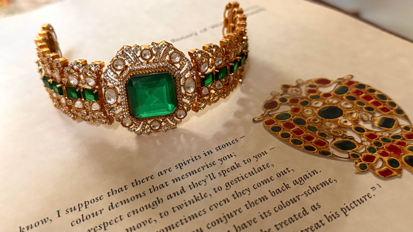 Emerald doublet moissanite polki choker set