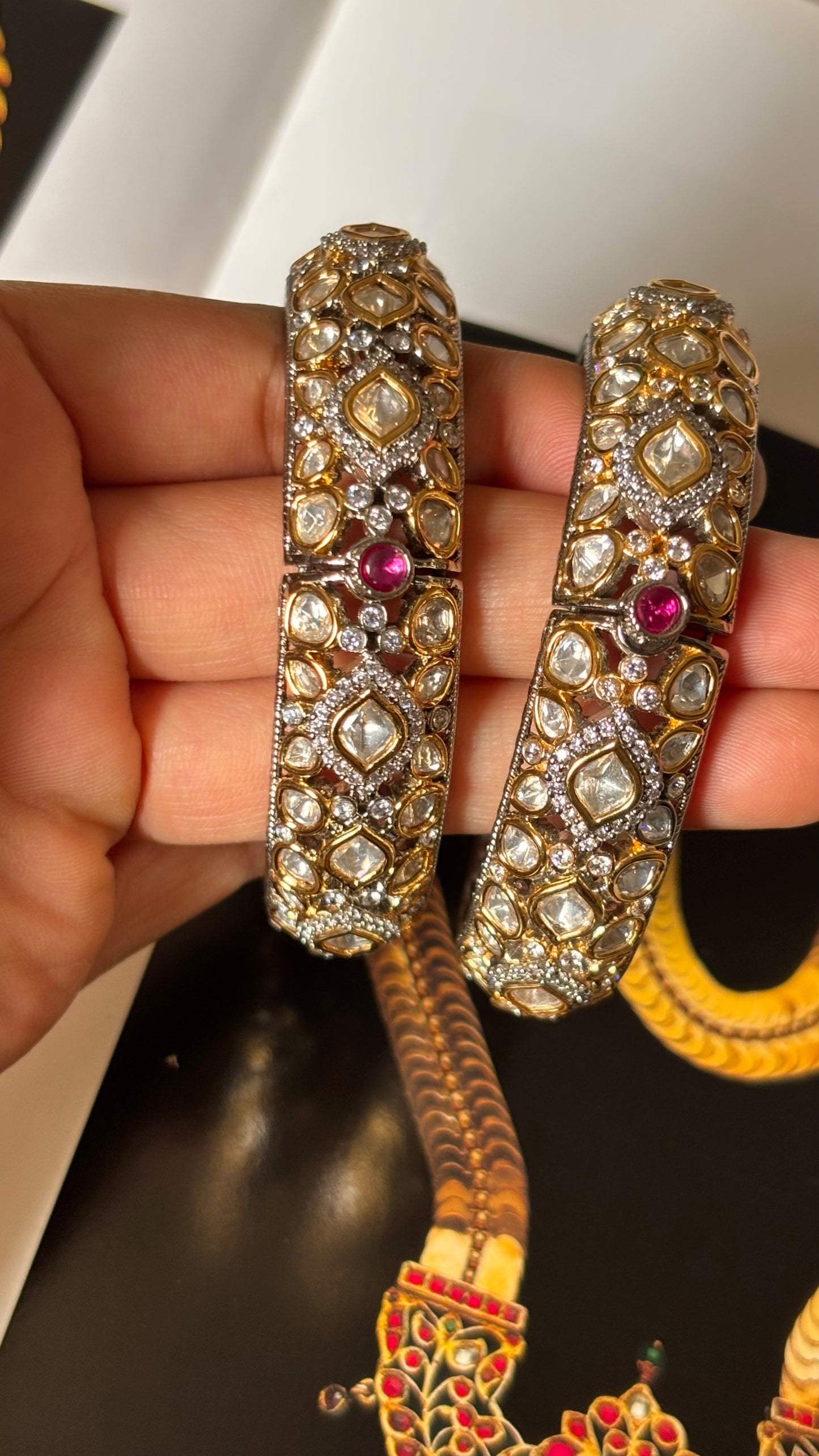 Moissanite polki Victorian openable bangles