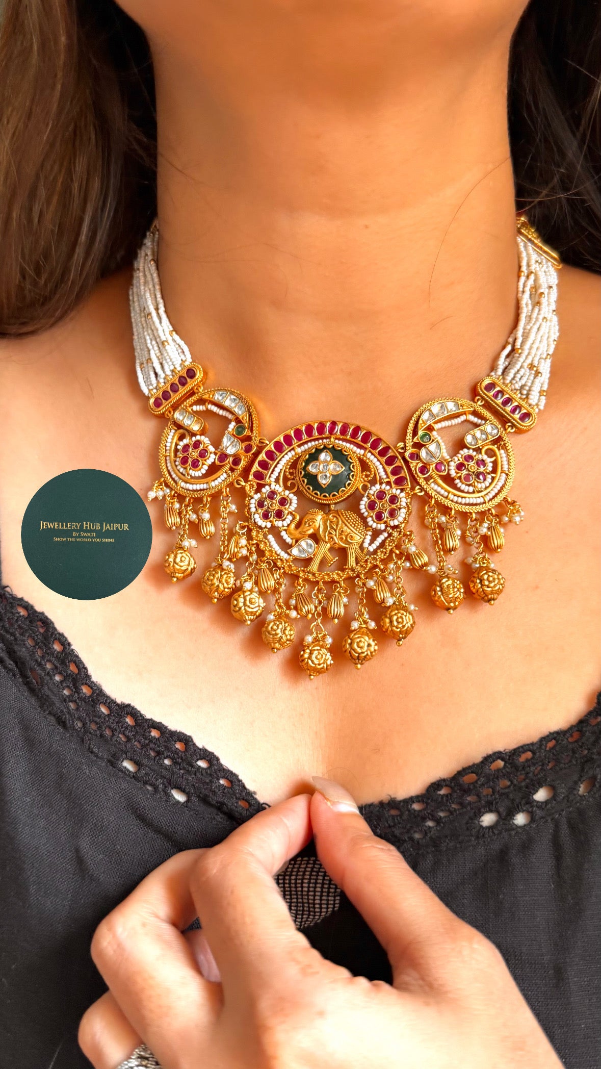 Golden Mirage in ruby & emerald Inlay rajwada Set