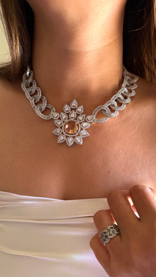 Sunflower Light brown Moissanite diamond collar necklace