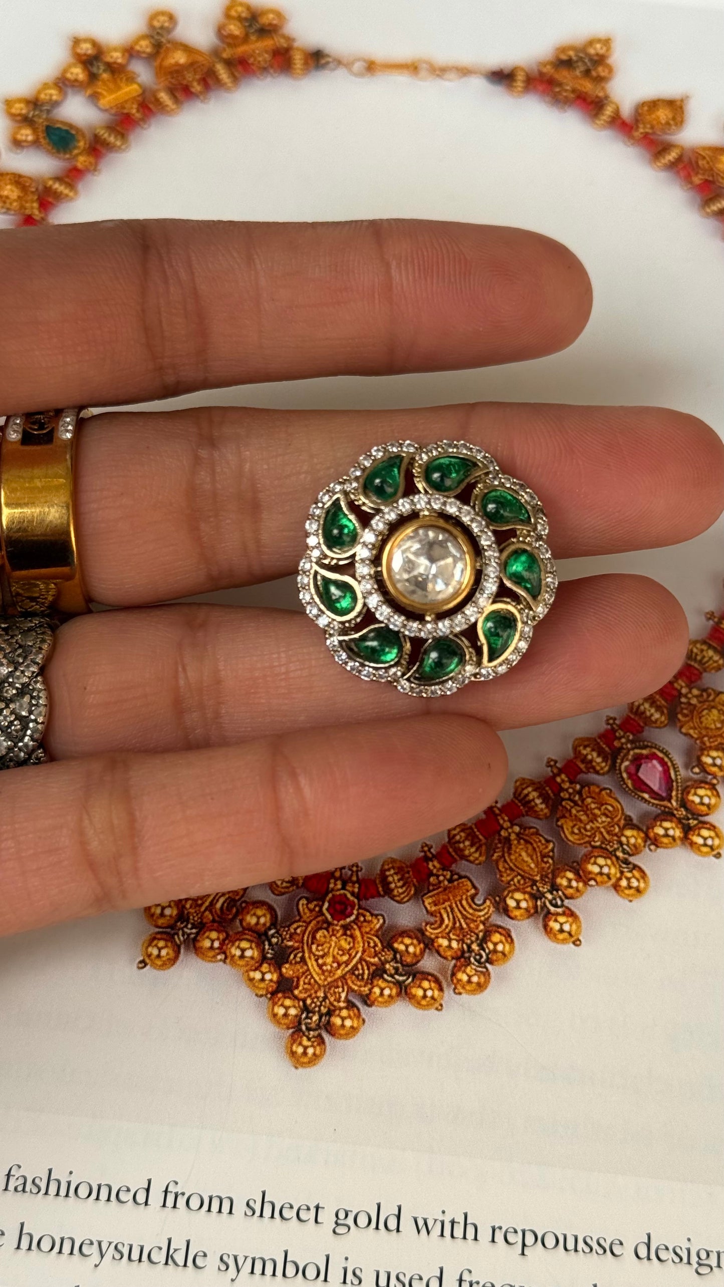 Emerald floral victorian ring