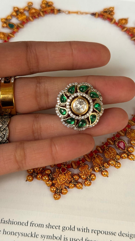 Emerald floral victorian ring