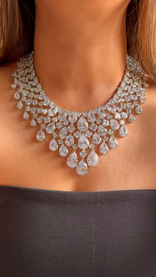 Jasmine Designed cz diamond collar necklace set (will be made in 7 to 8 days of order)