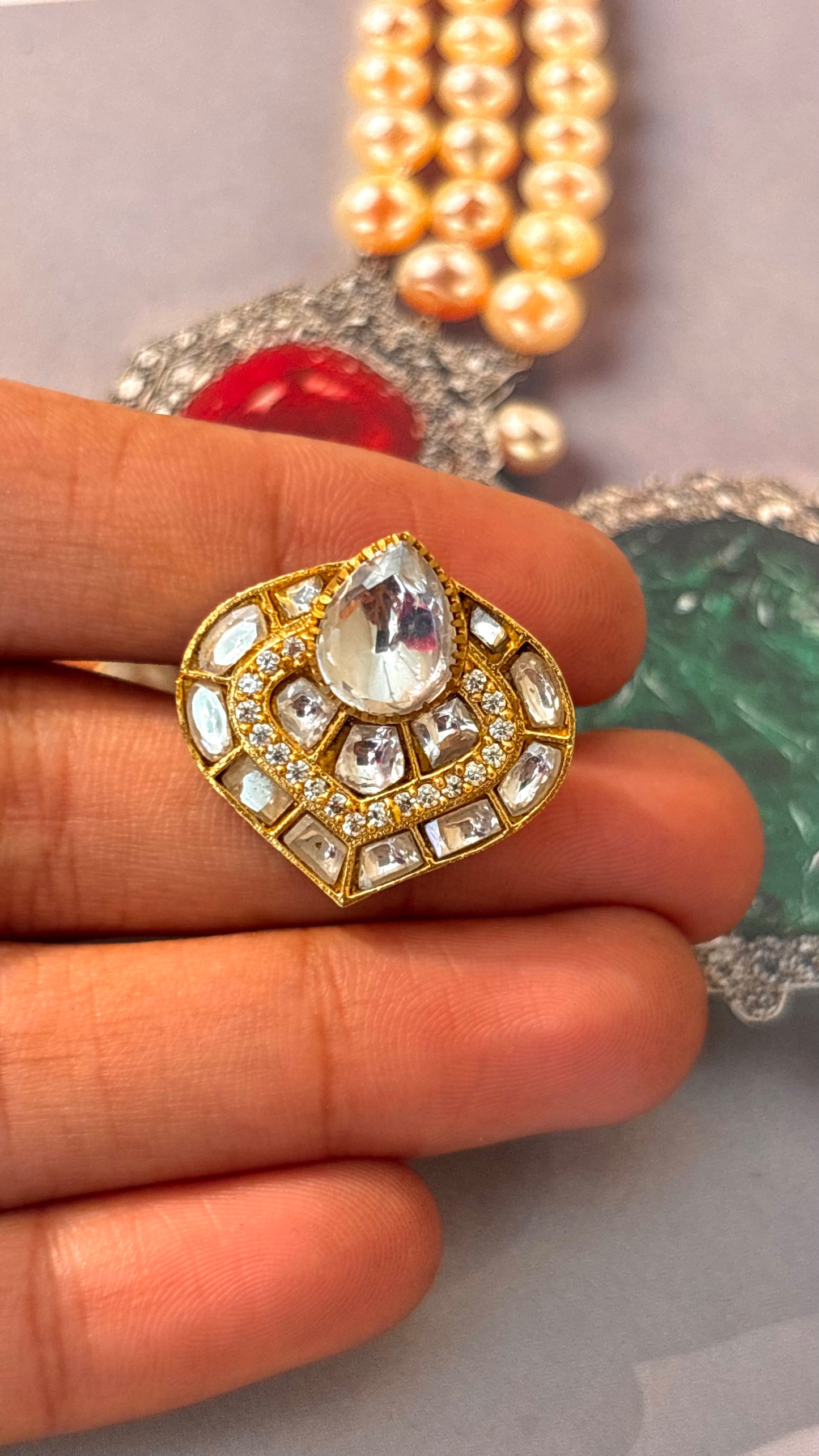 Real pachi polki heritage ring