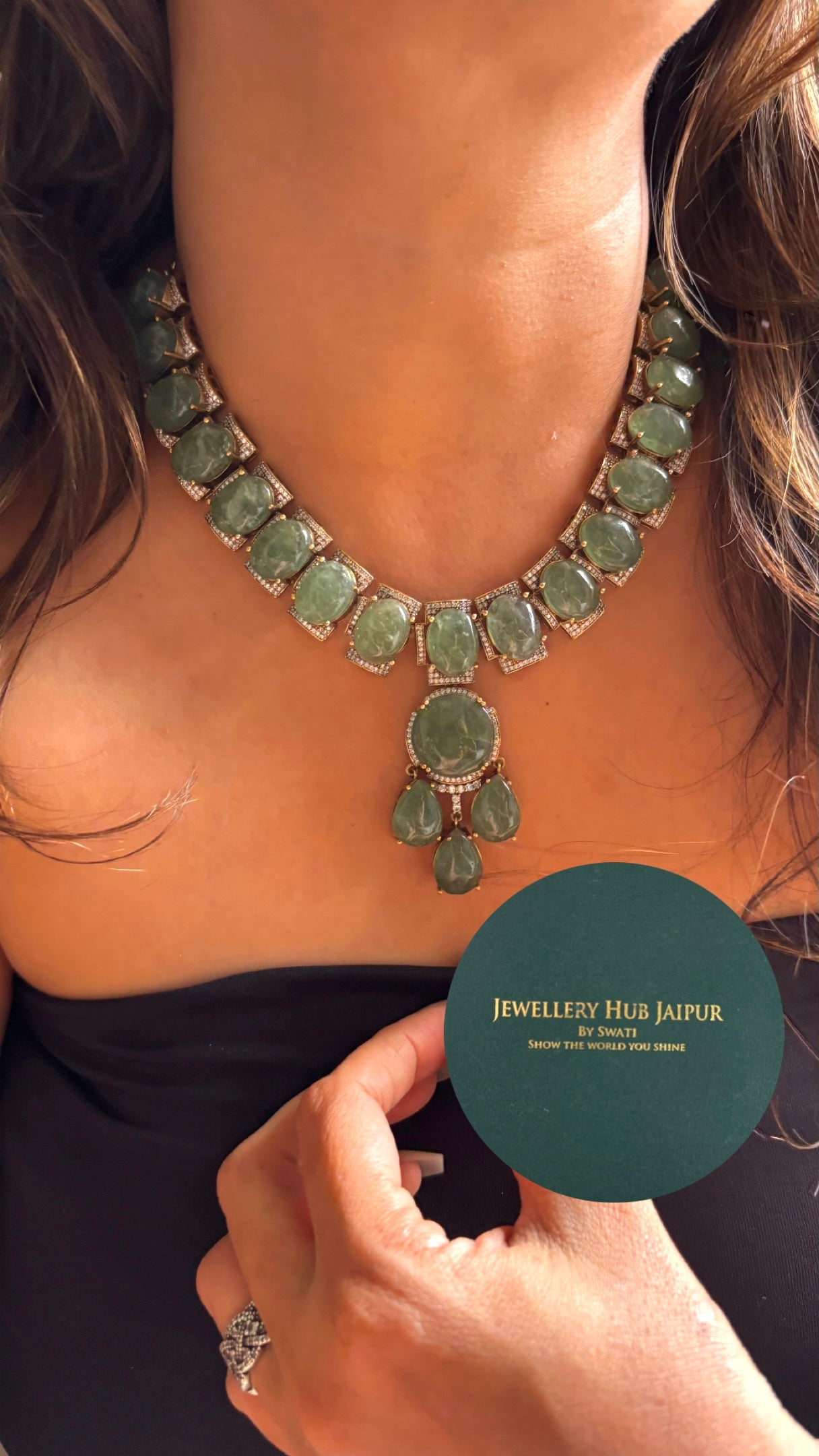 Sage green onyx gem stone necklace