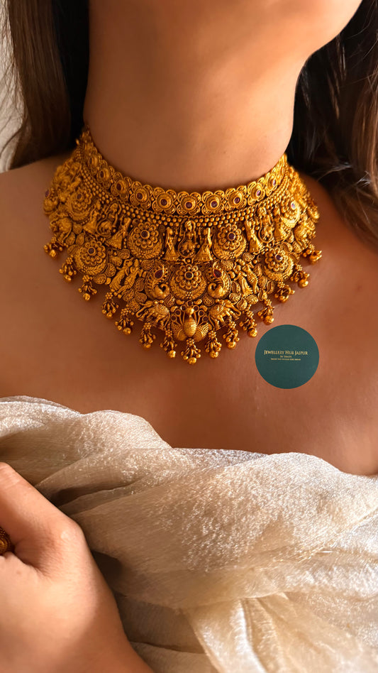 Ruby & peacock designed temple choker set