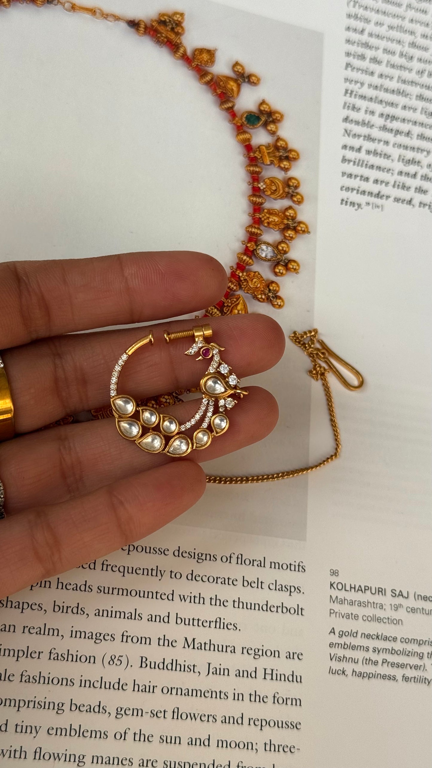 Heritage polki peacock inspired Nath