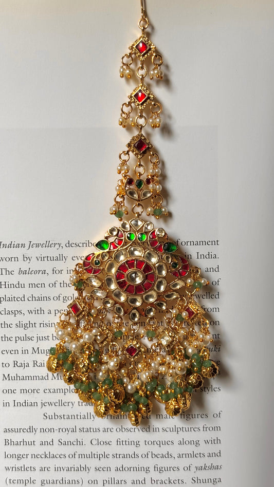Handmade Ruby & emerald paachi gungroo drops Maangtika