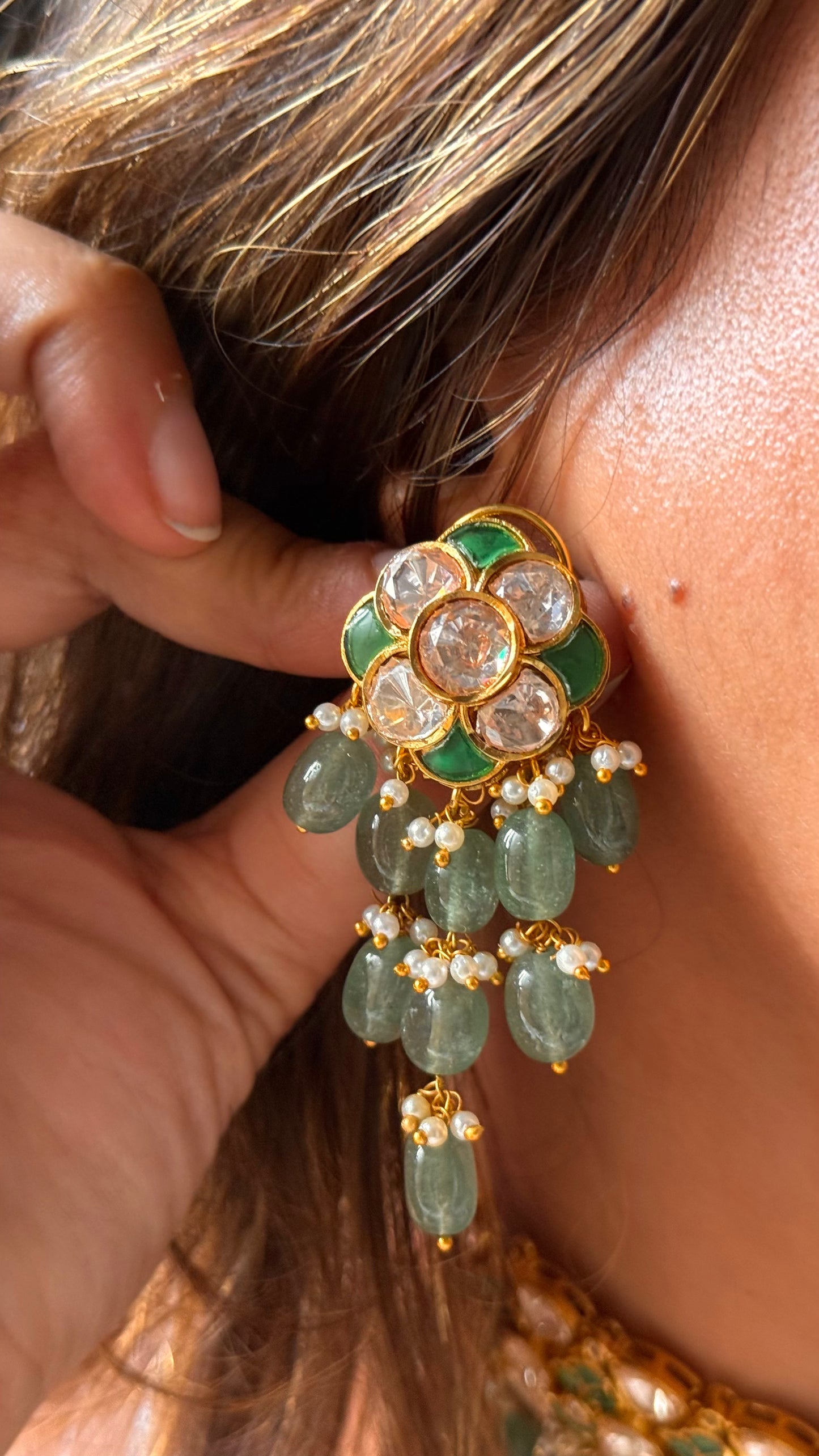 Paachi jadau mint pear detailing choker Necklace