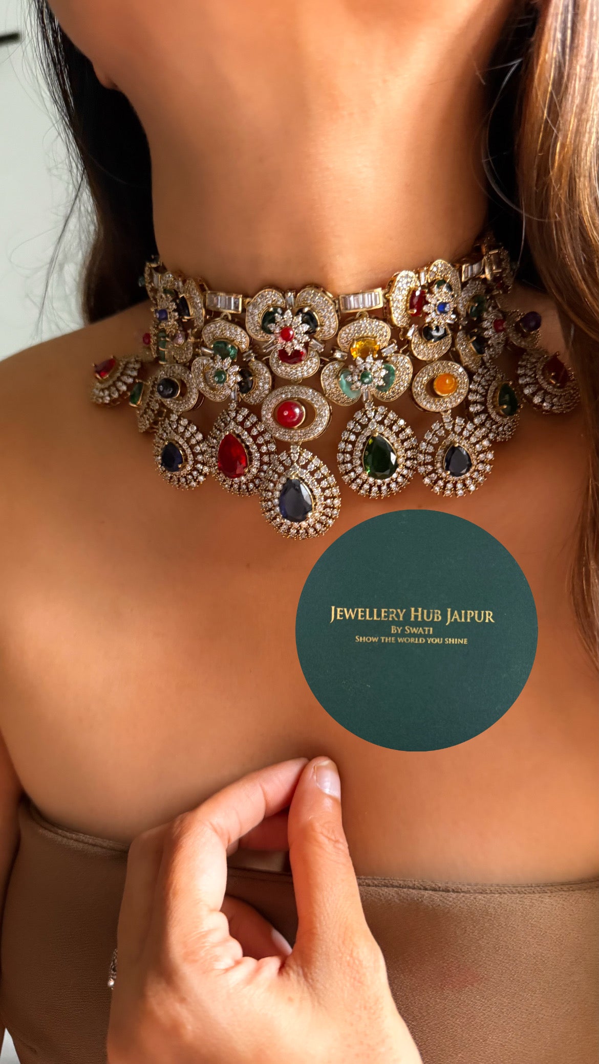 Royal aura Sabhyasachi inspired navratna choker set