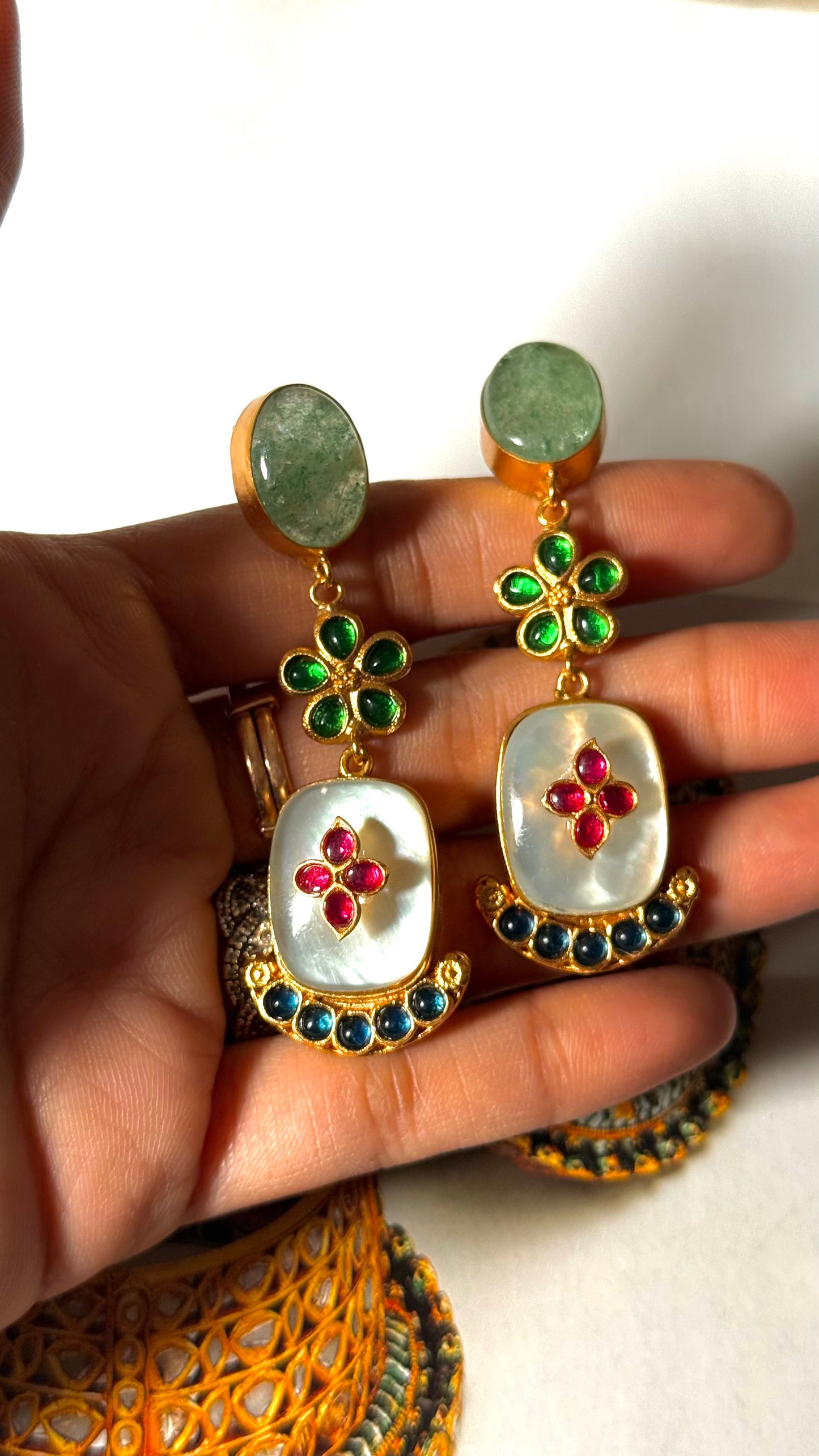 AP inspired mother of pear ruby inlay earrings