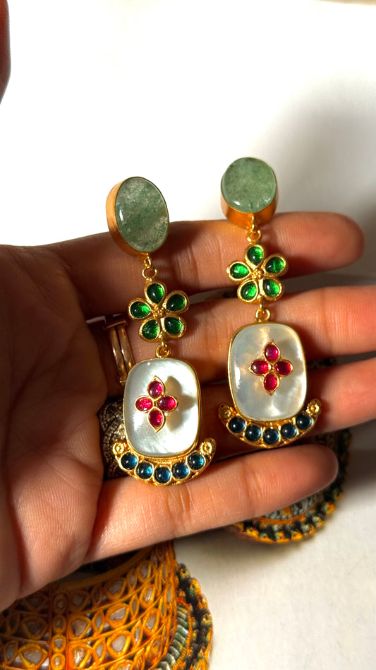 AP inspired mother of pear ruby inlay earrings