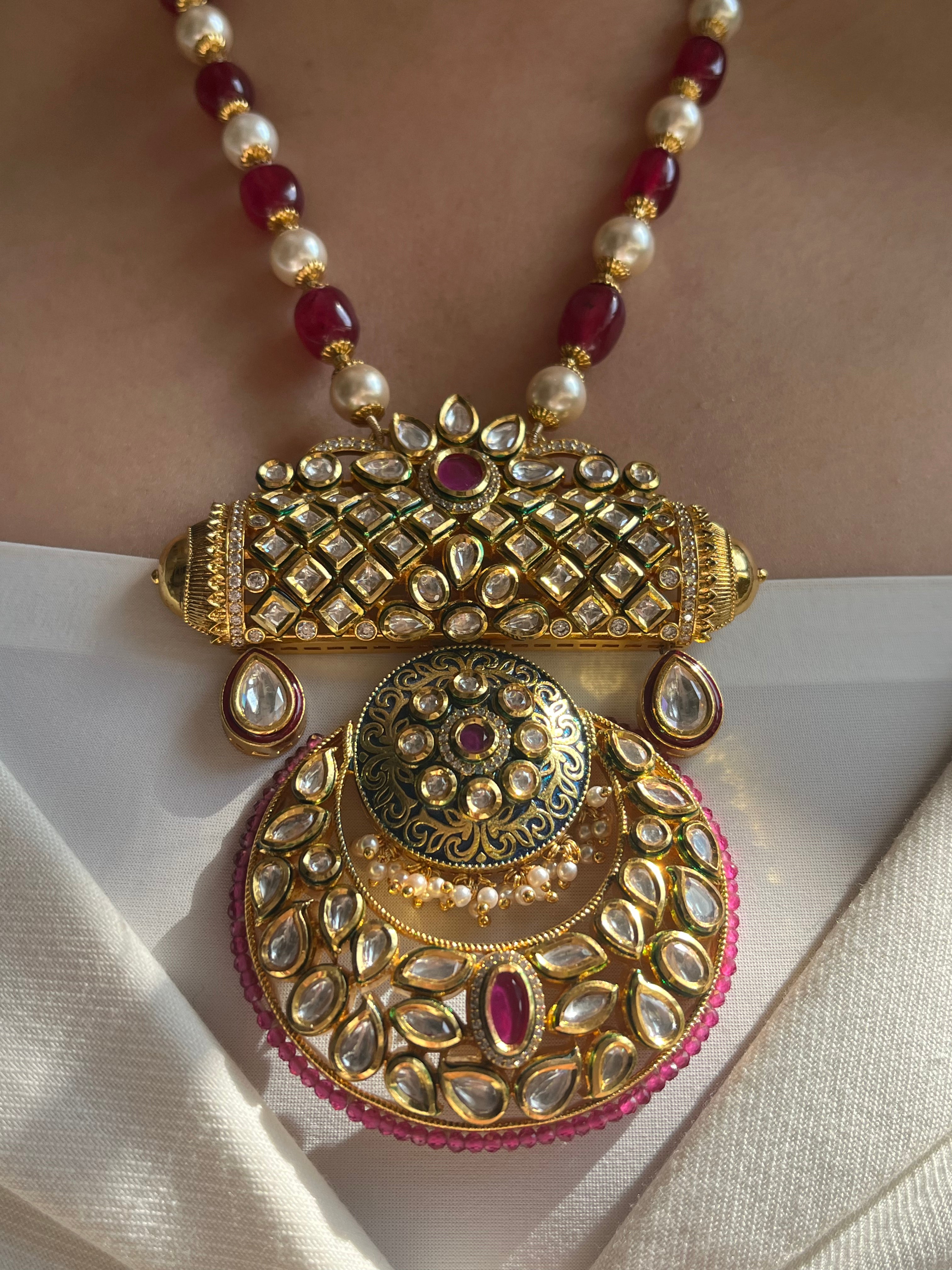 Real kundan necklace in pearl and ruby