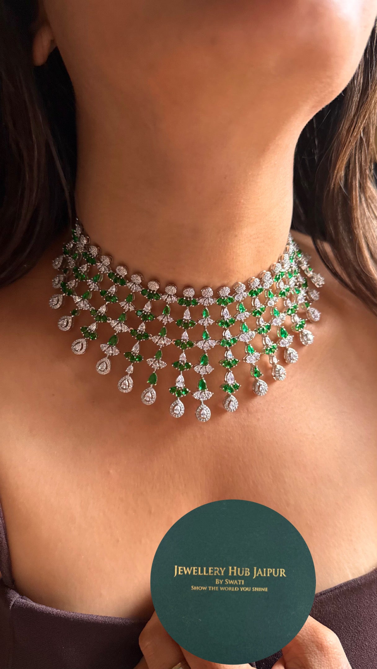 Emerald cz diamond necklace