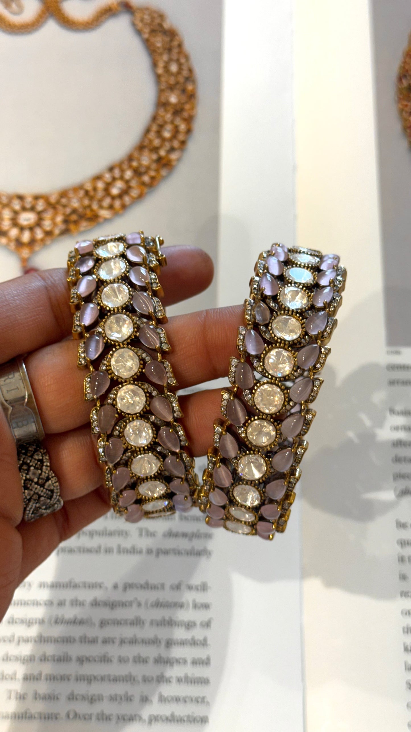 Rose quartz Victorian leafy designer bangles