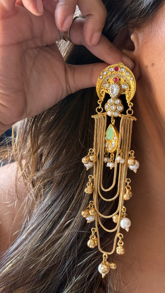 Amrapali inspired jhalar Danglers (red & mint)