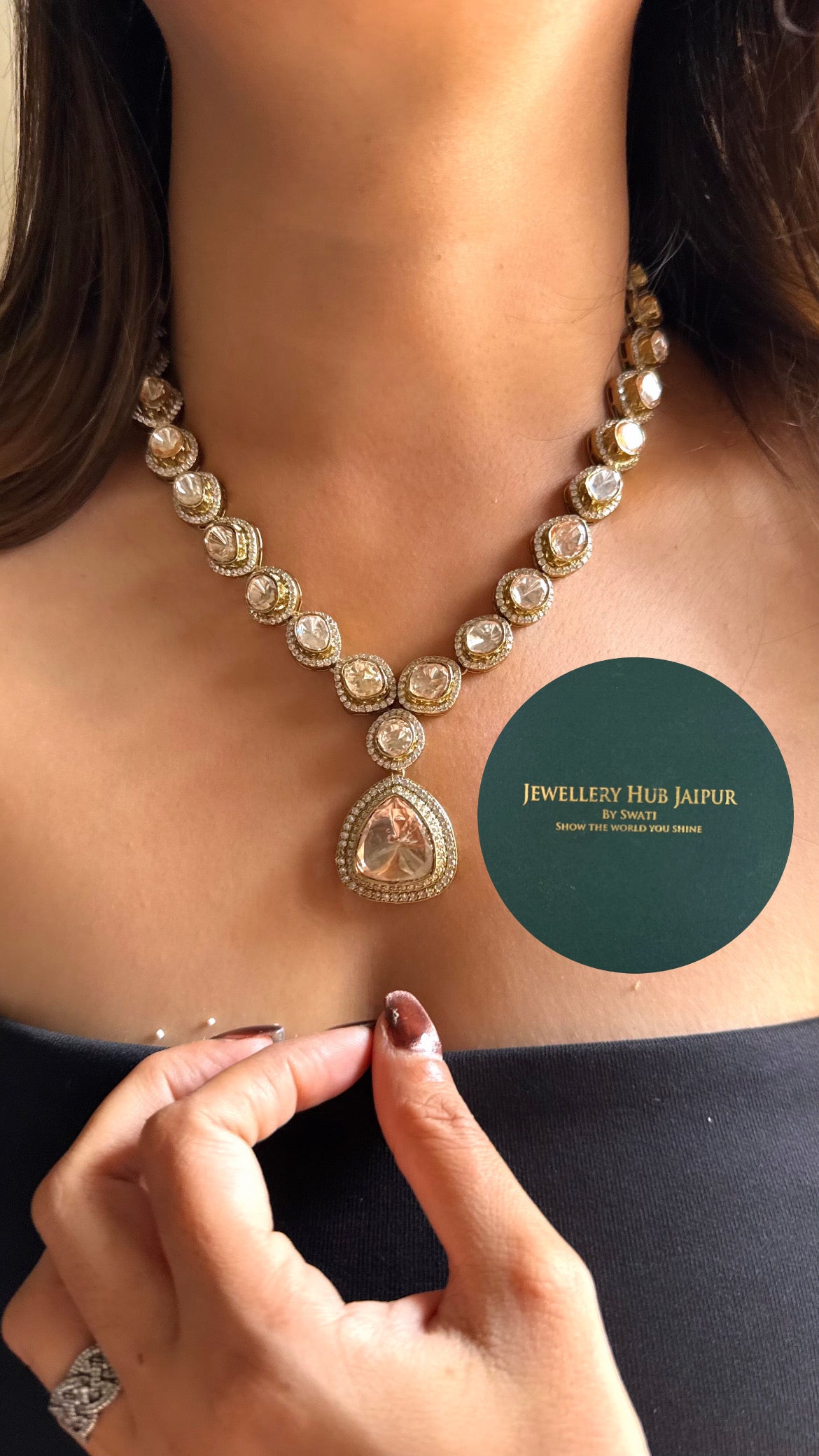 Nirali Moissanite uncut polki single line collar necklace