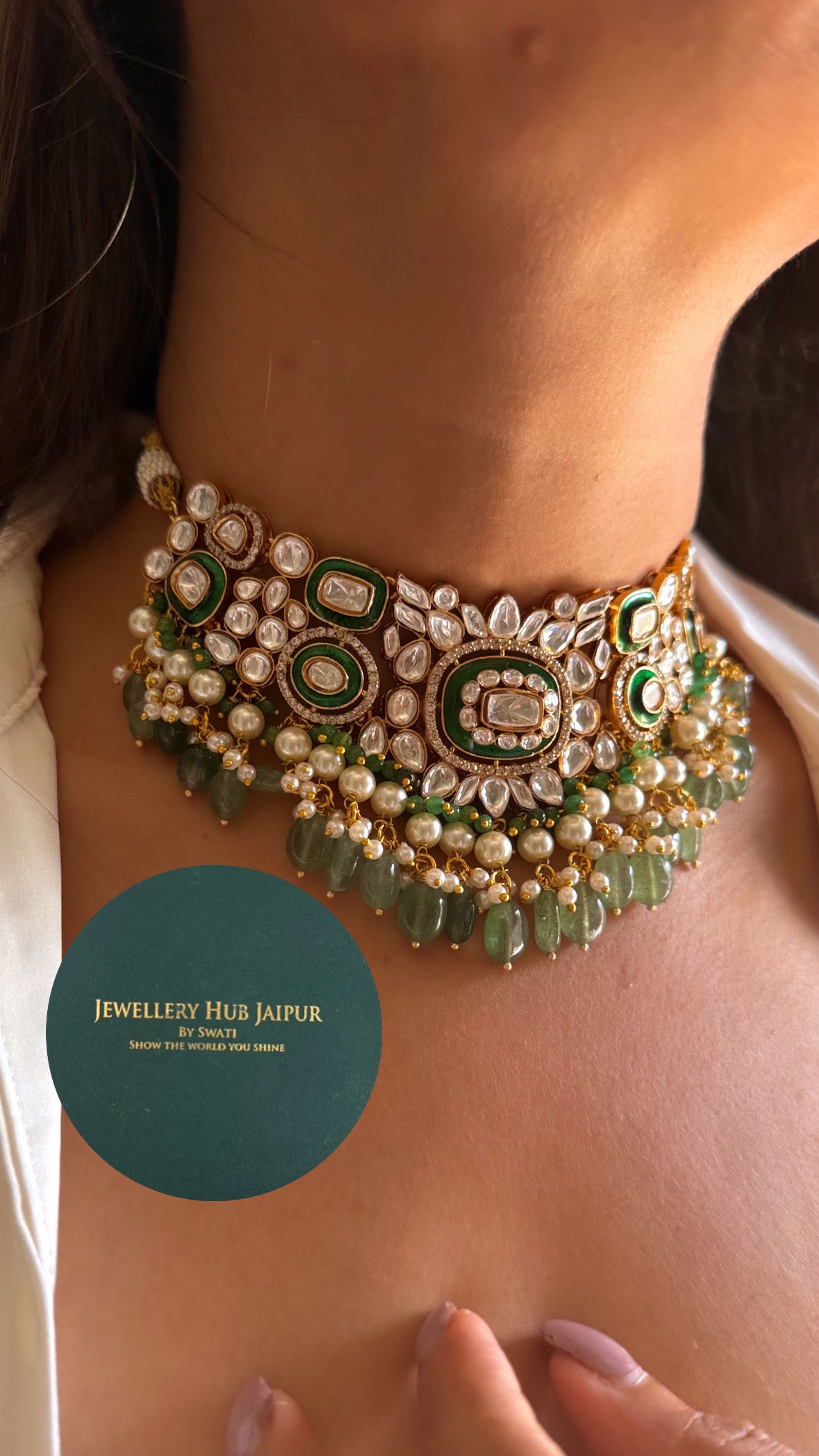 Suhasini Mint emerald polki choker