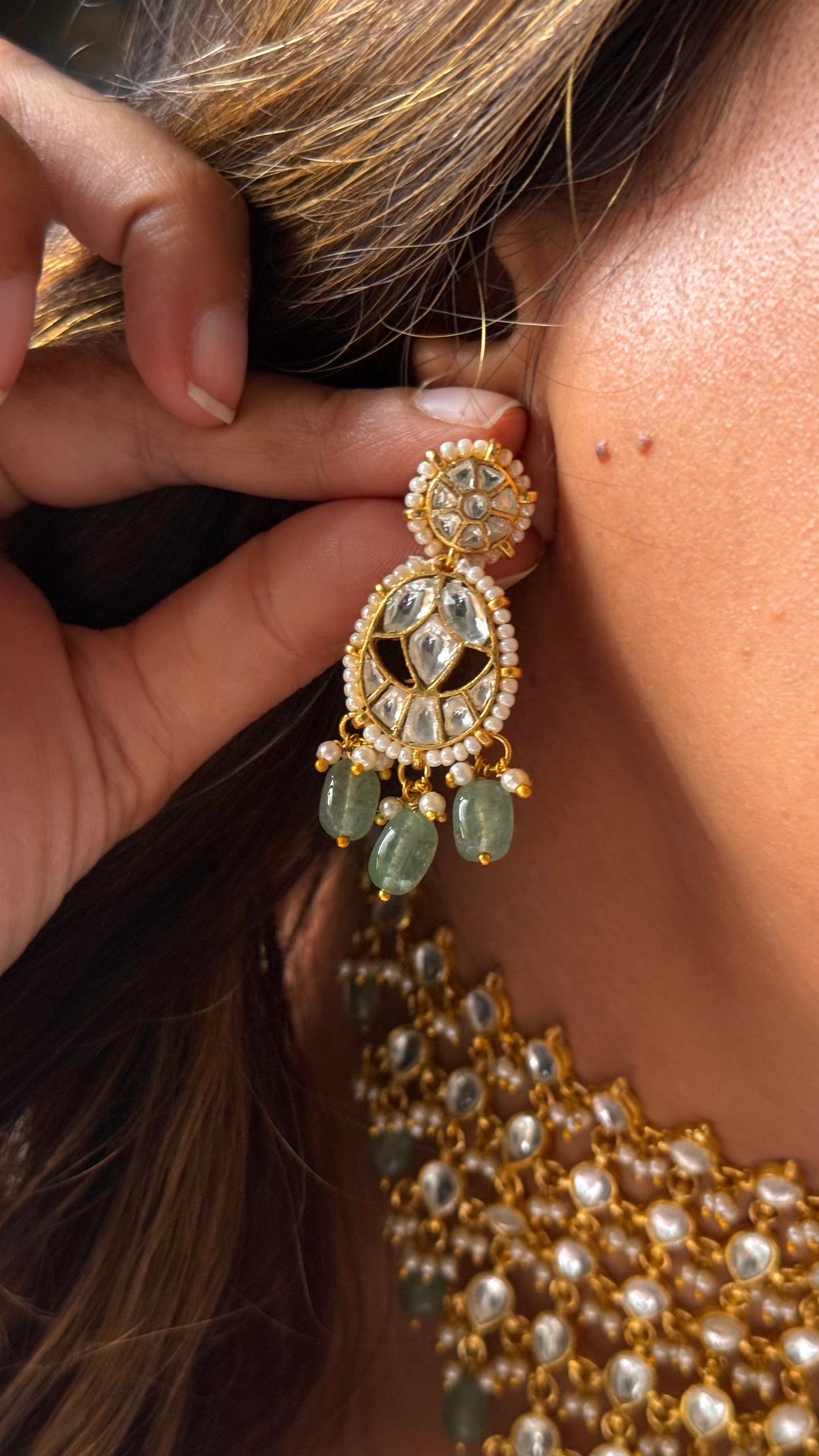 8 layered paachi Kundan mint strawberry Necklace