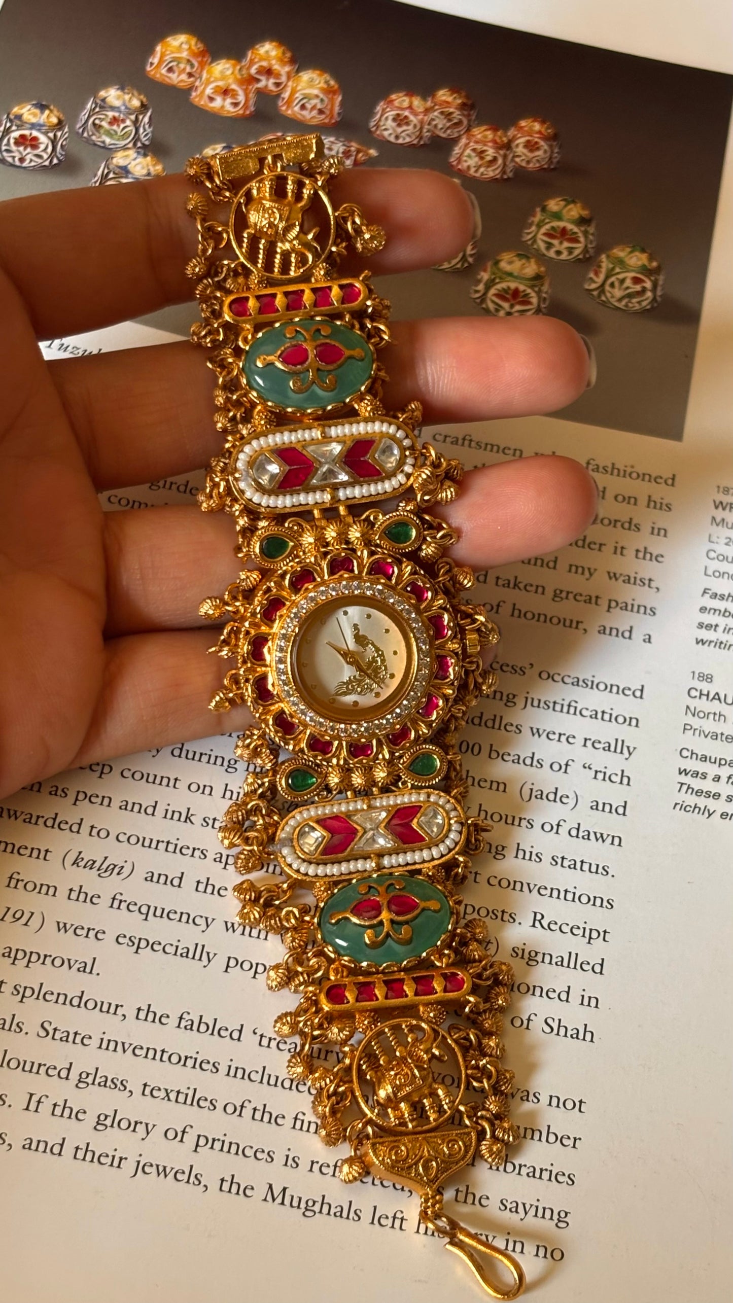 Paachi Kundan peacock nakashi white  dial rajwada Watch