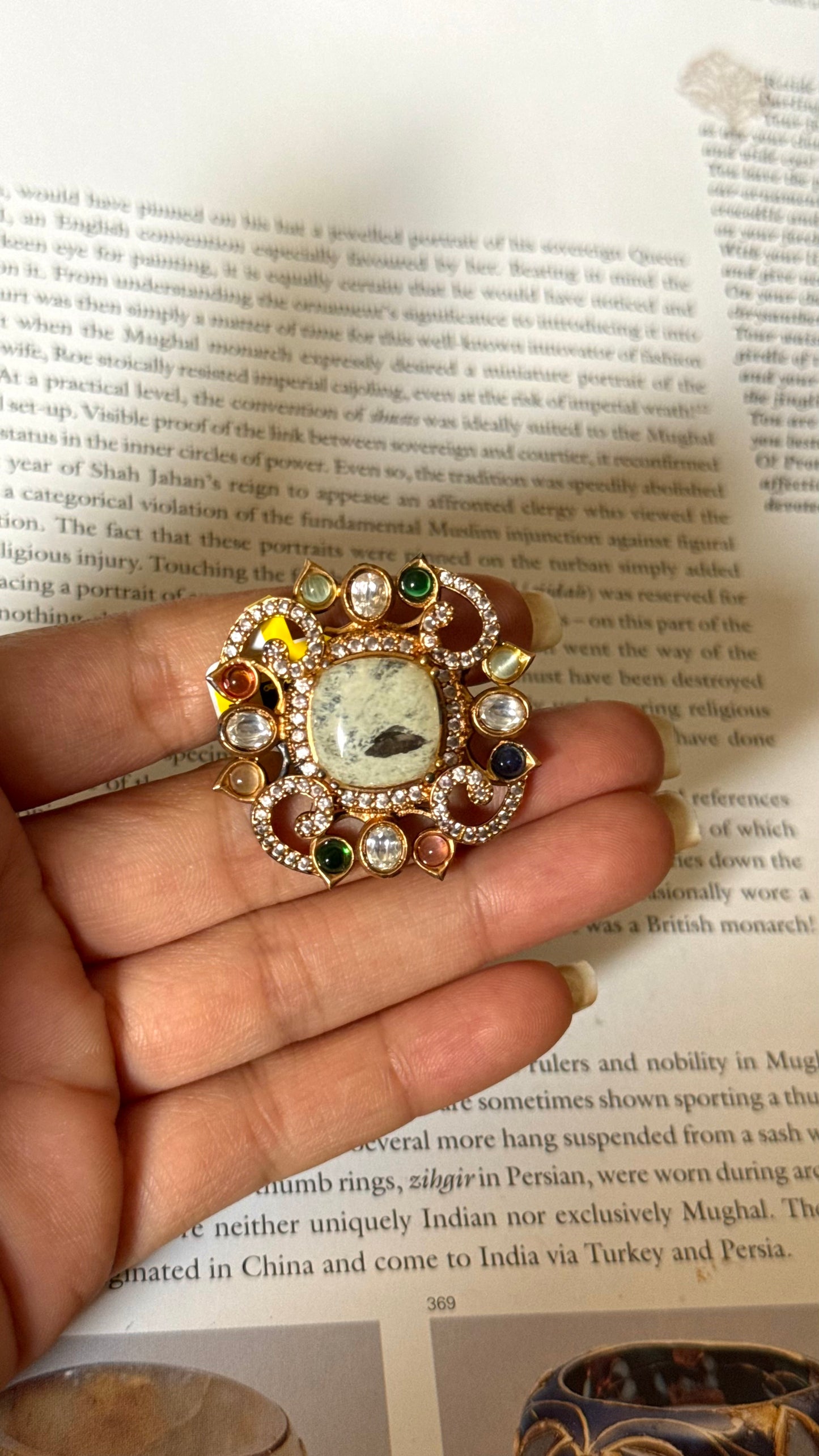 Sabyasachi inspired with real stone adjustable ring