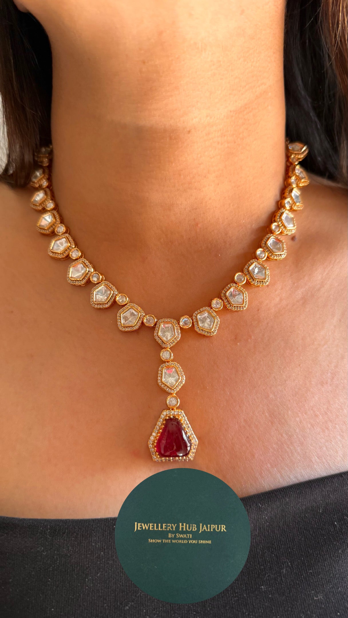 Ruby designer polki collar necklace set