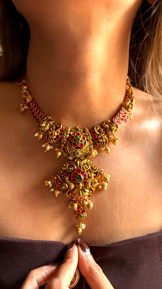Rani pink & emerald katdana floral rajwada set