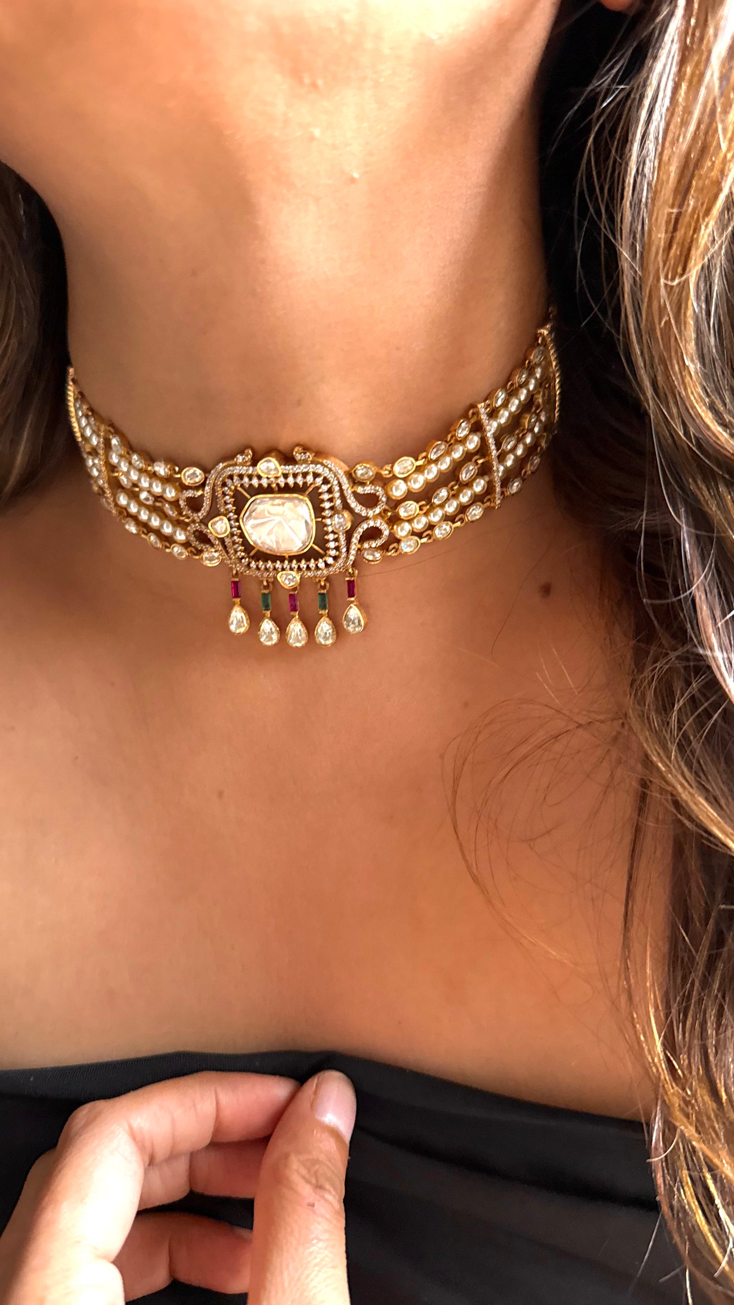 Pearl & Moissanite Uncut LV Polki choker