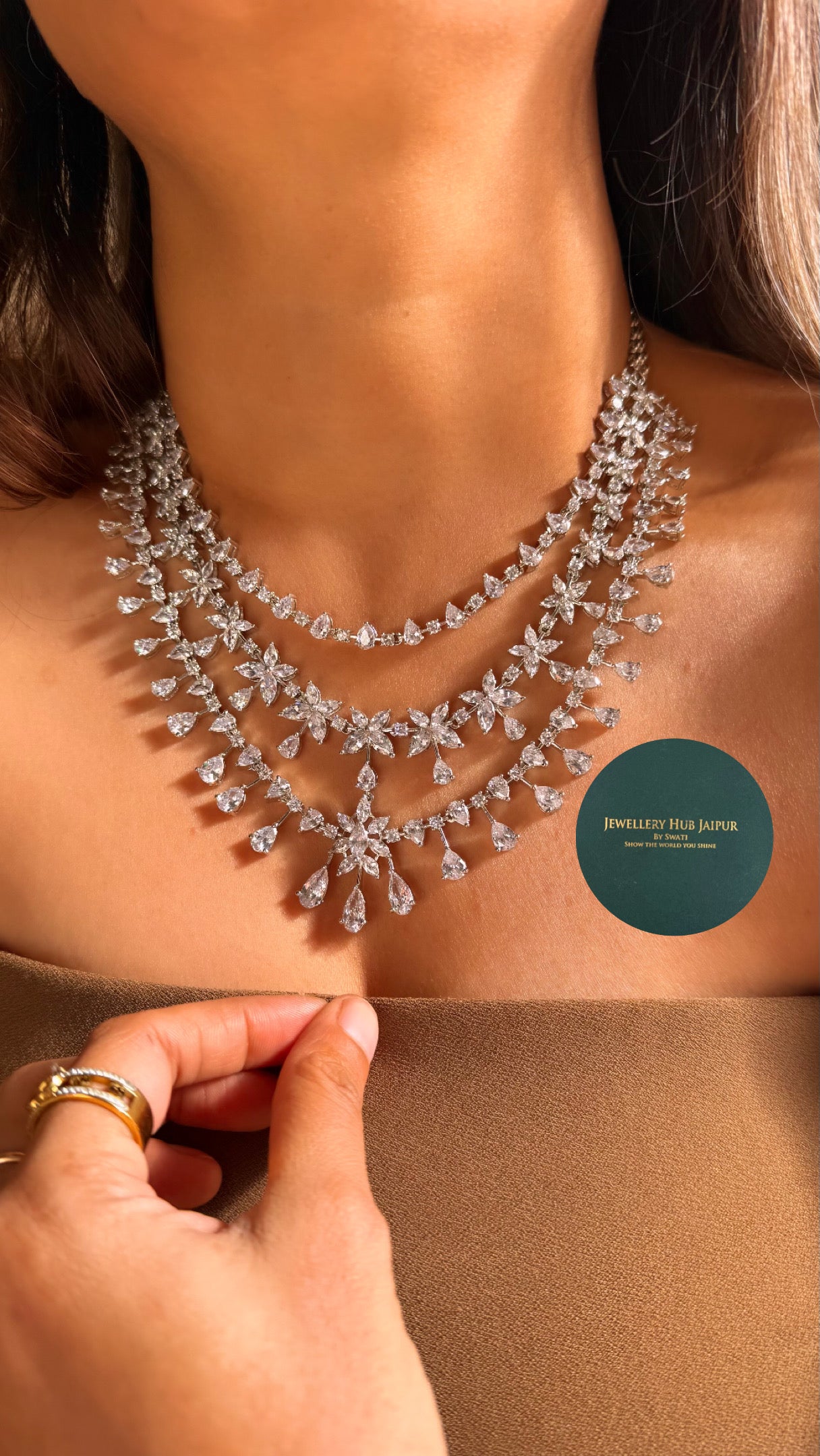 Triple line cz diamond necklace