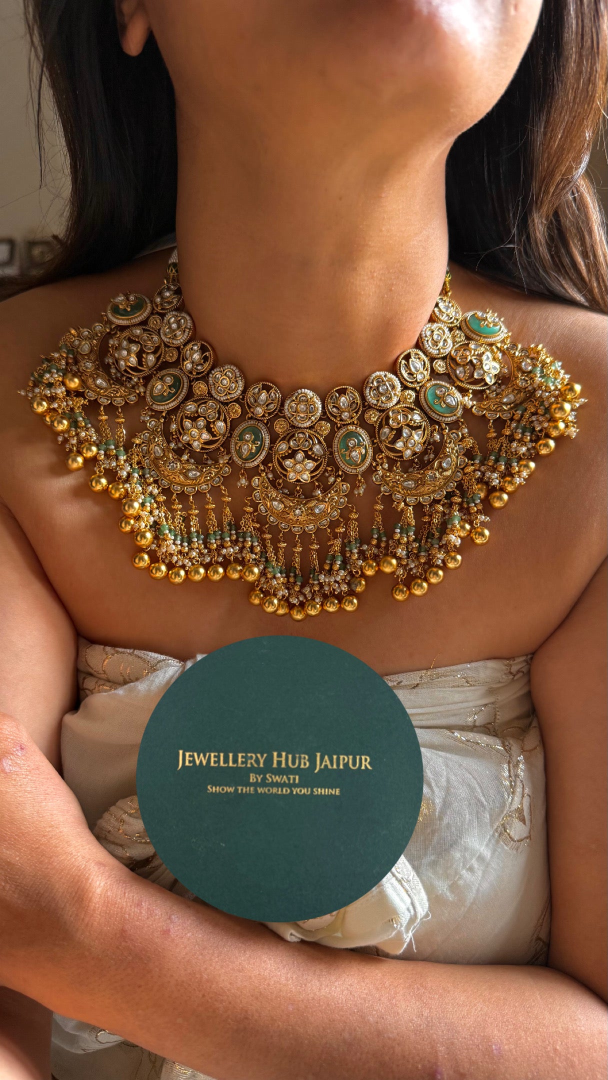 Mint heritage half moon rajwada bridal Necklace