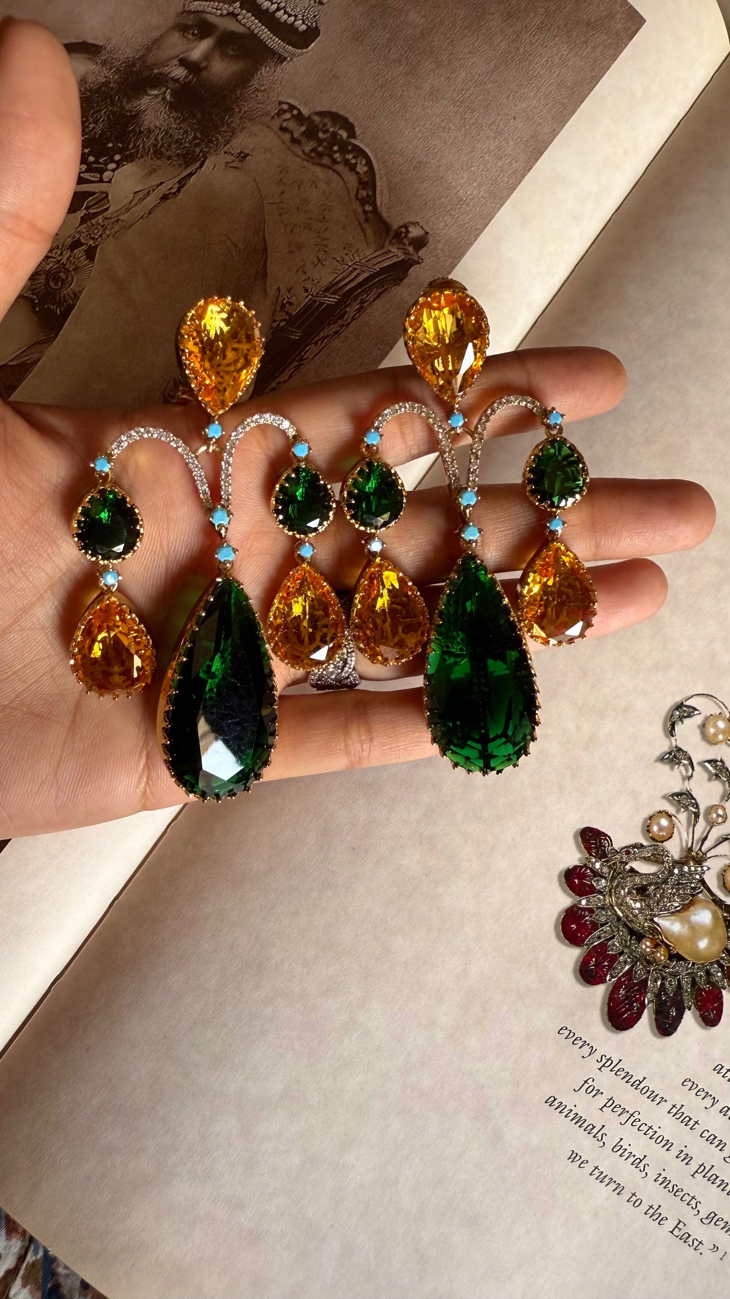 Sabhyasachi inspired emerald & tatoz with firoza danglers