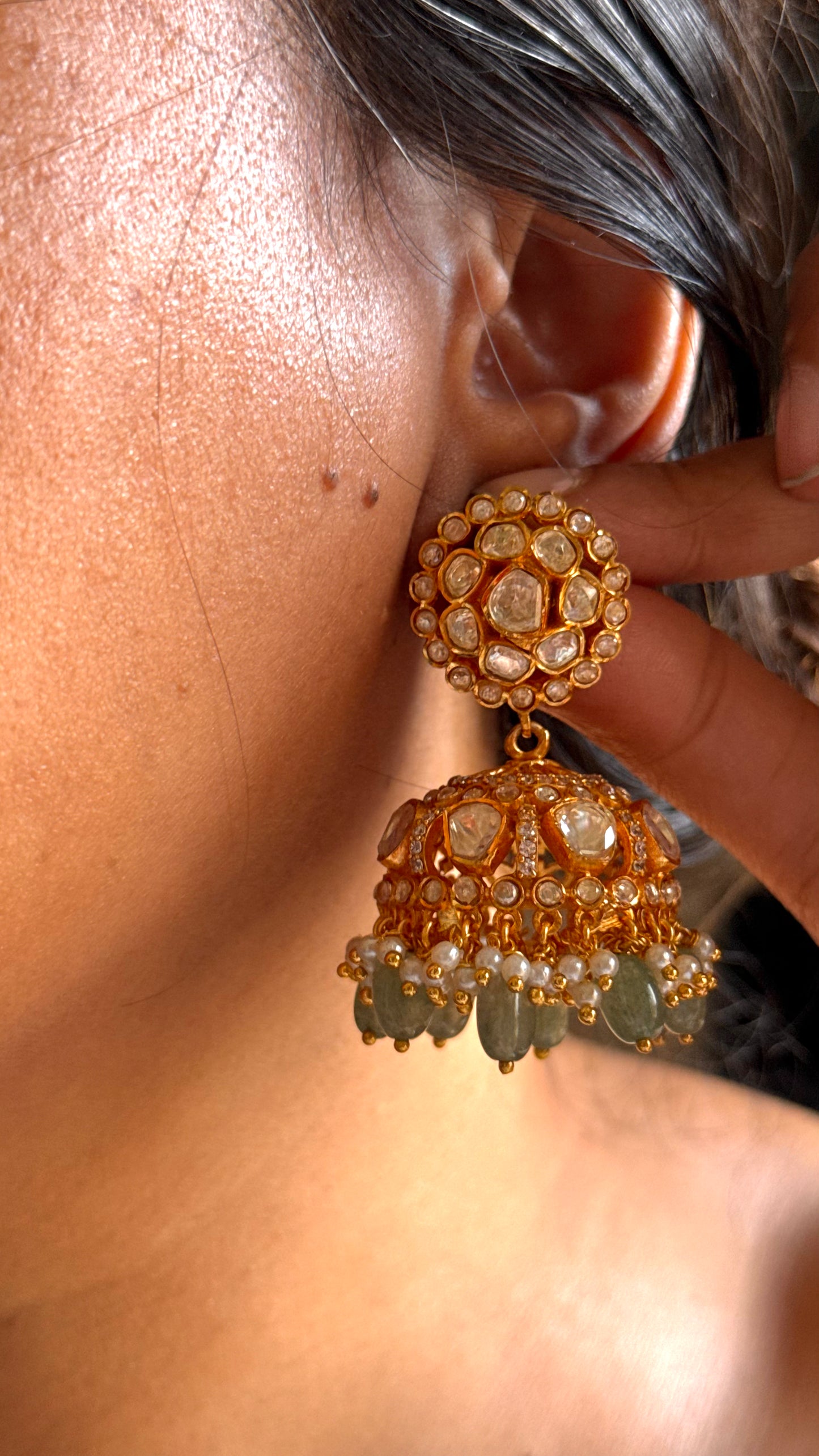 dual line Real moissanite with mint strawberry drops long necklace