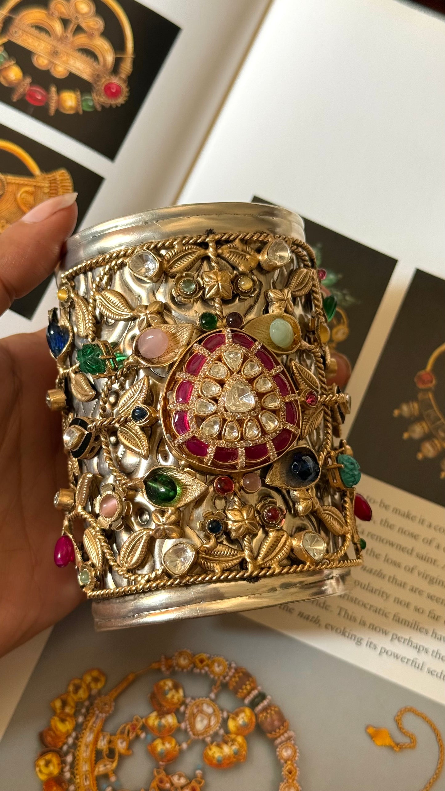 Bohemian Ruby with mix polki oxidised kadaa