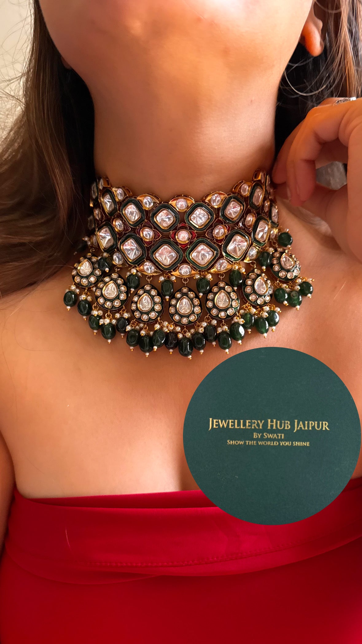 Emerald & ruby meenakari moissanite choker