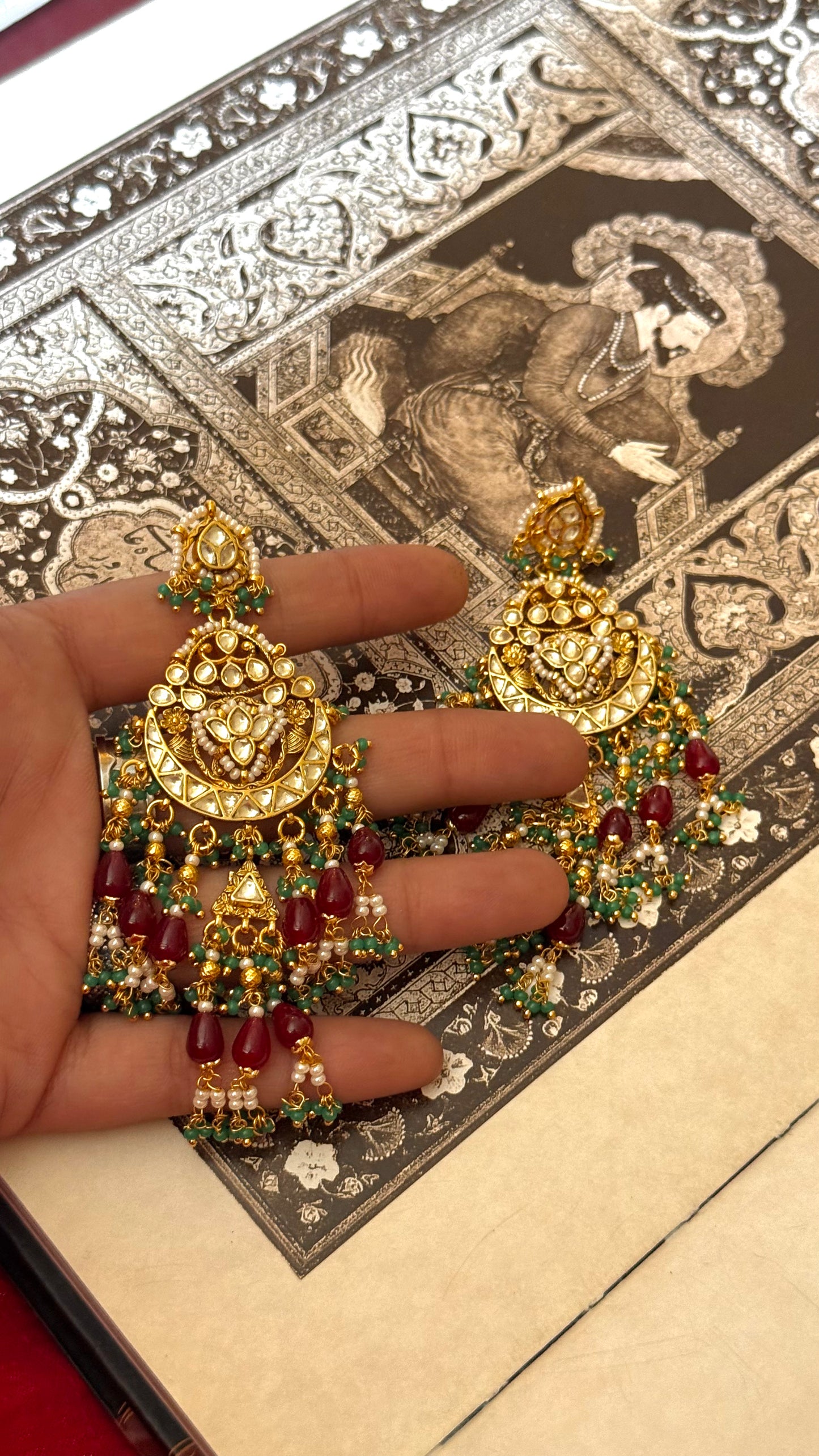Ruby & Emerald paachi chandbali