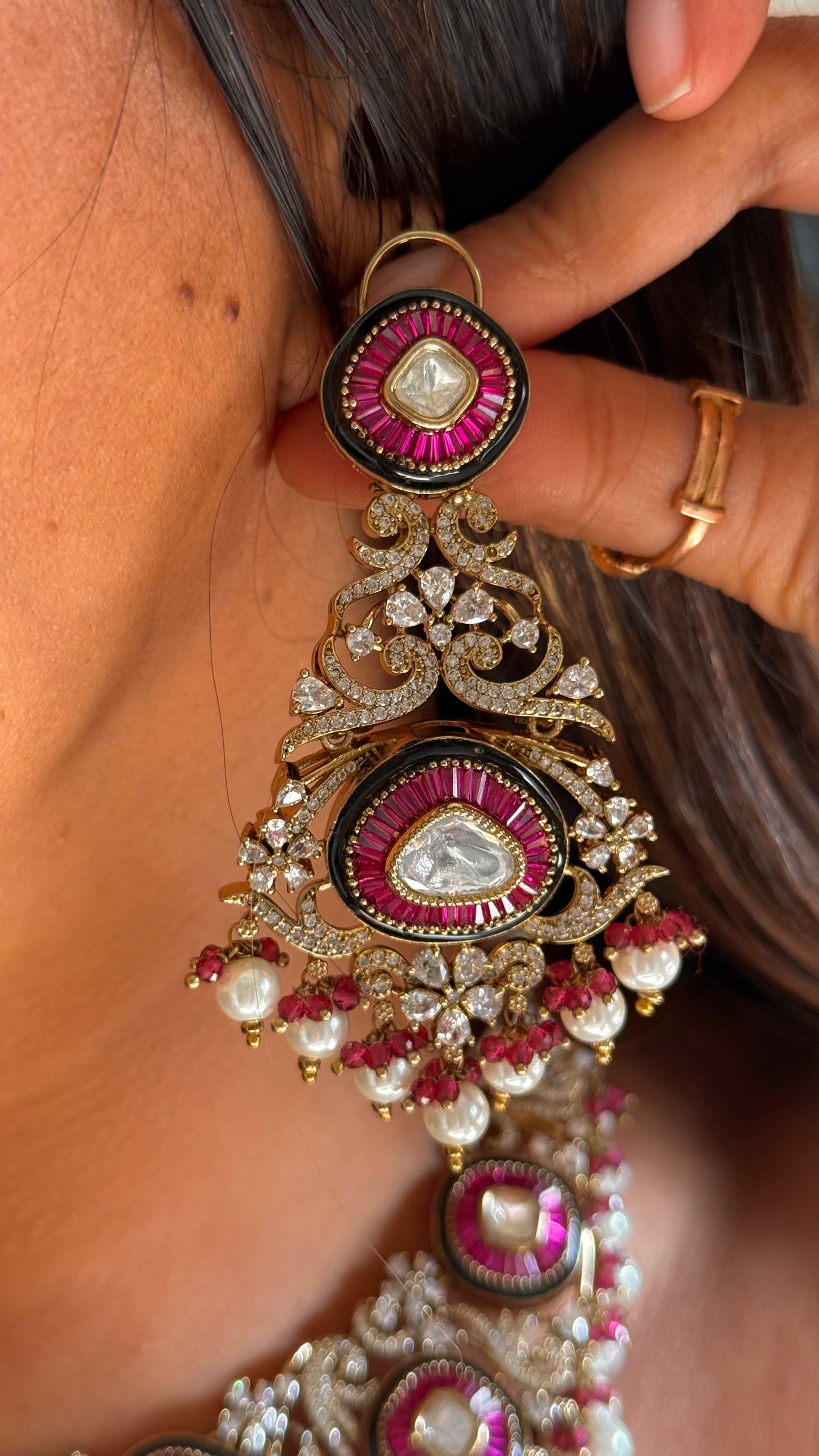 Ruby takkar black meenakari designer victorian necklace