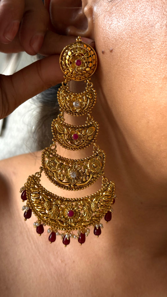 Dubai gold inspired Chandbaliyaan with ruby detailing