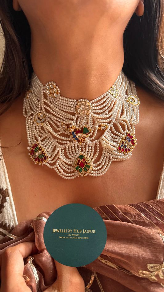 Peacock inspired pachi Kundan with pearl Necklace