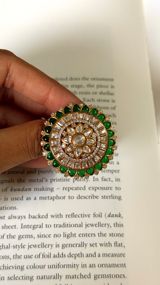 Emerald Moissanite polki adjustable ring