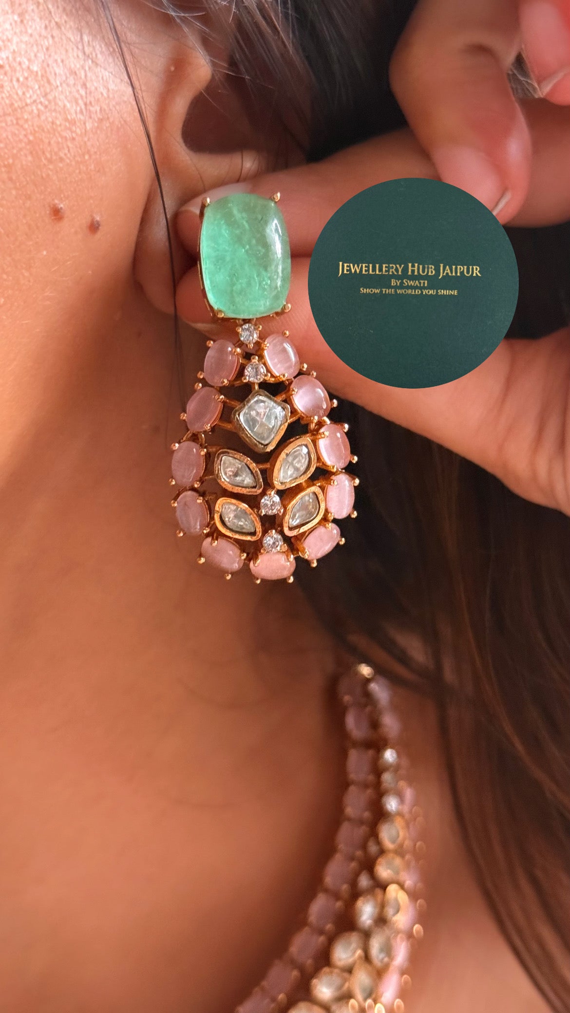 Mint doublet & rose quartz moissanite designer cocktail collar set