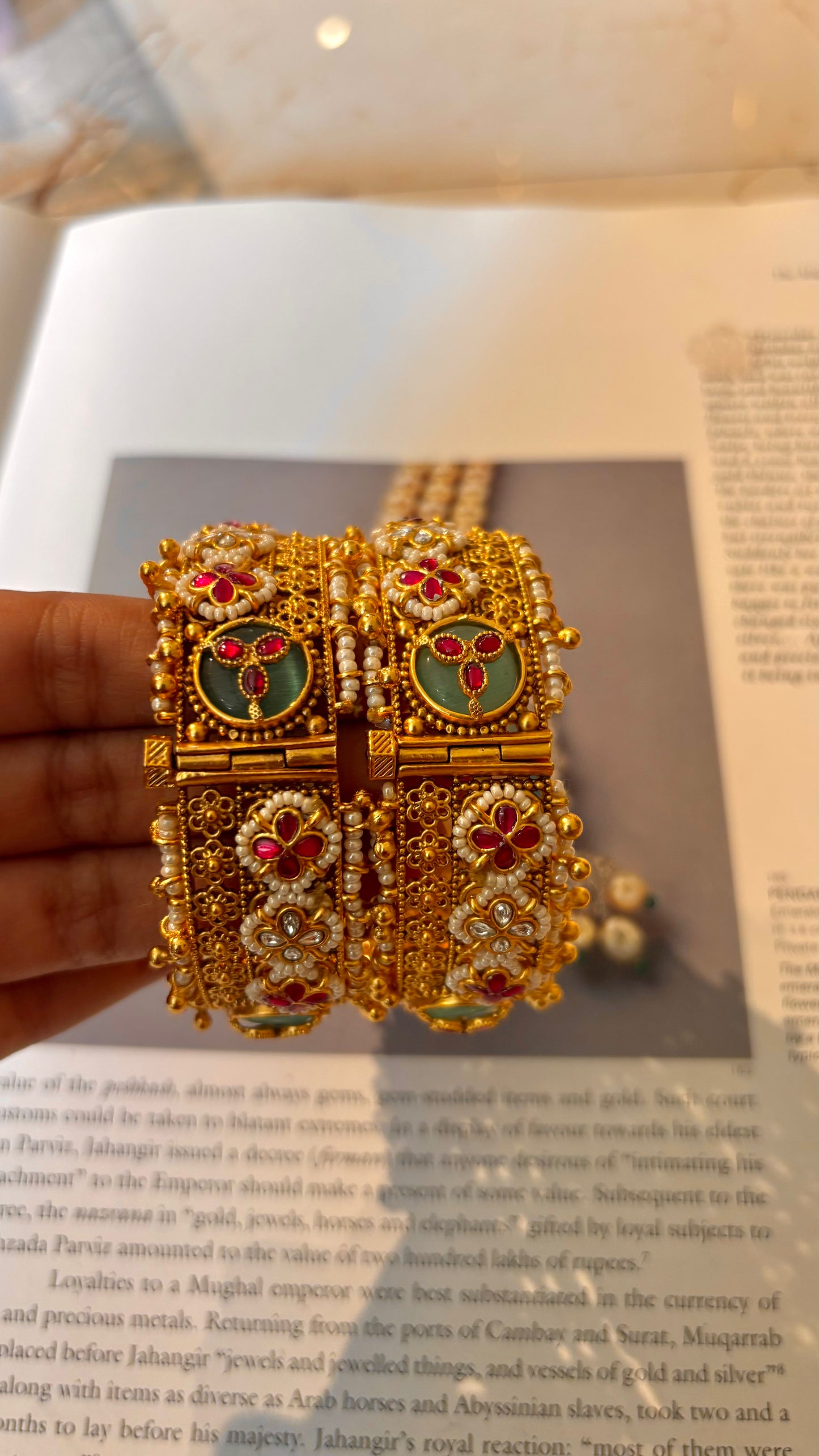 Rajwada inlay work mint & rani pink bangles