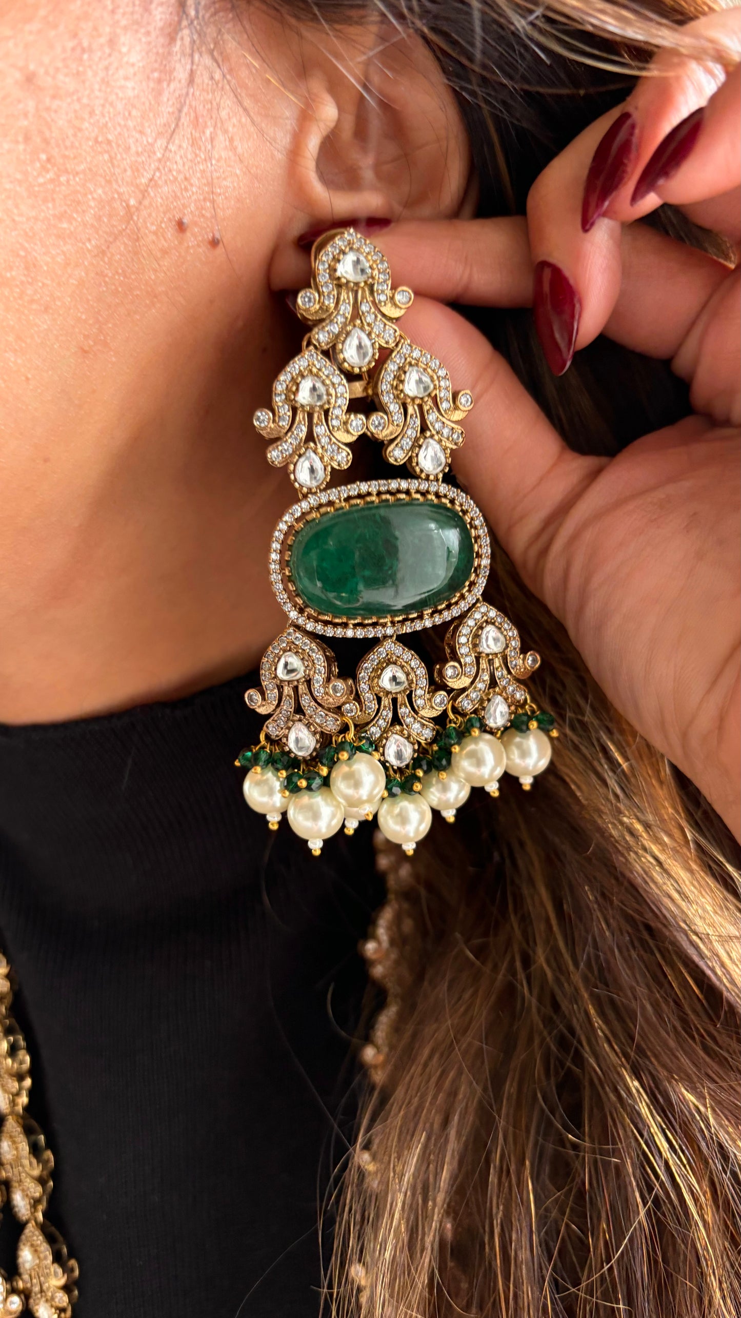 Emerald polki triple line rani haar