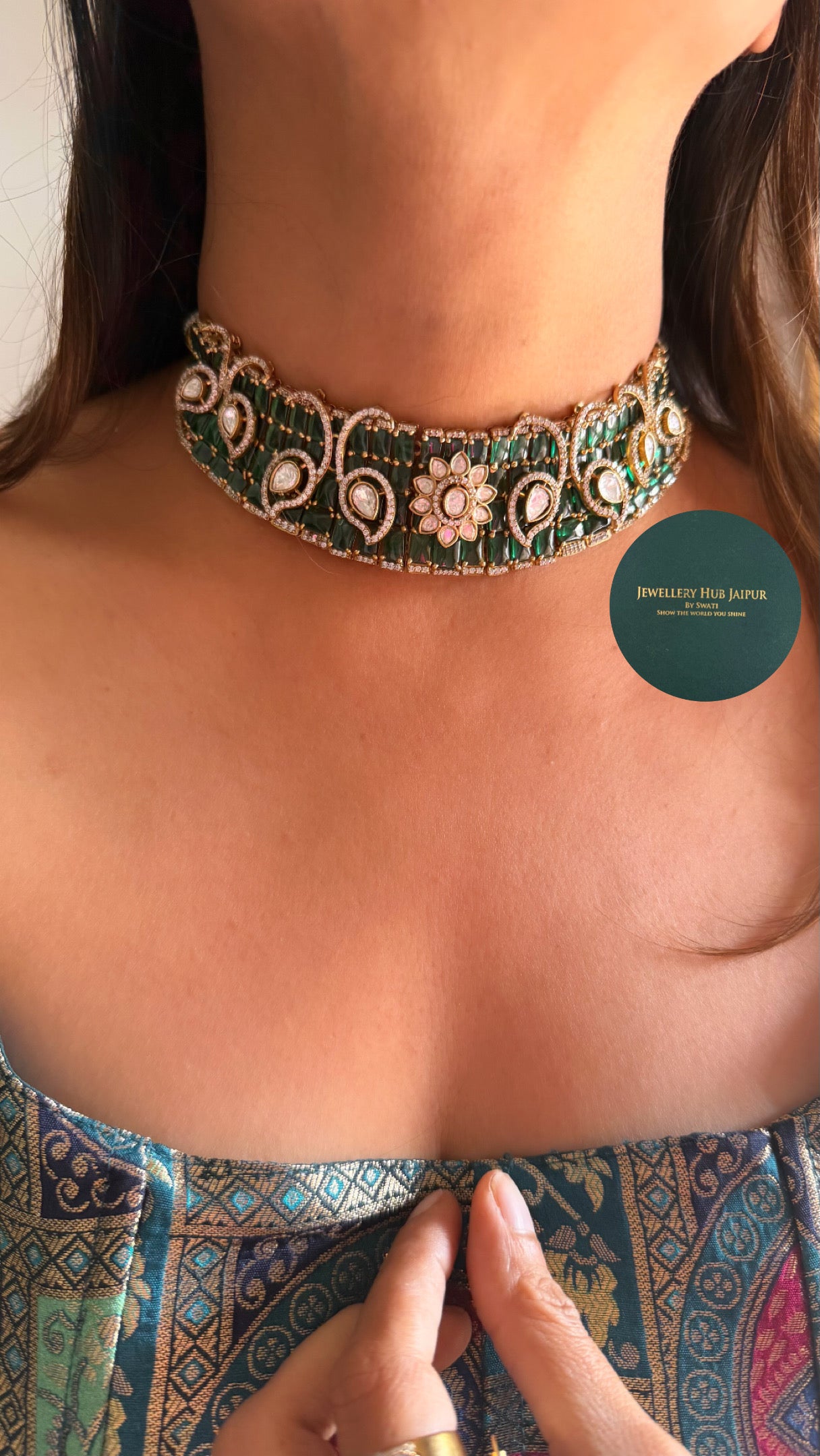 emerald cocktail moissanite inlay set