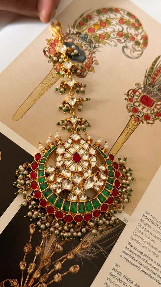 Paachi Emerald & Rani pink Kundan maangtika